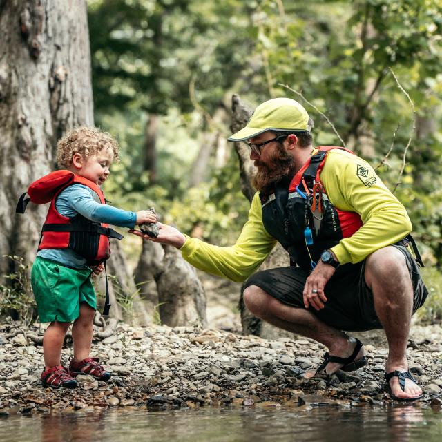 Kid and Park Ranger at Petit Jean State Parks